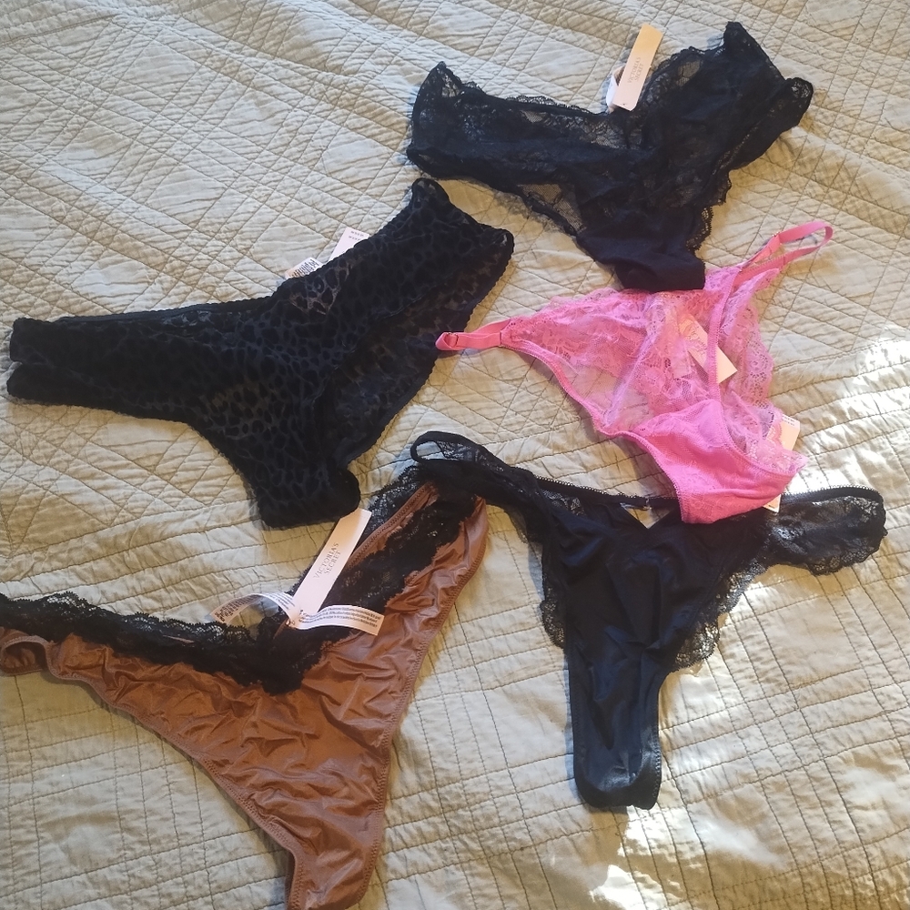 Victoria's Secret Lace Panties Set - Black, Pink, Brown